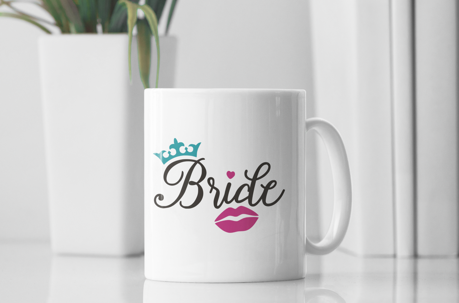 White Coffee Mug with "Bride" Text and Icon