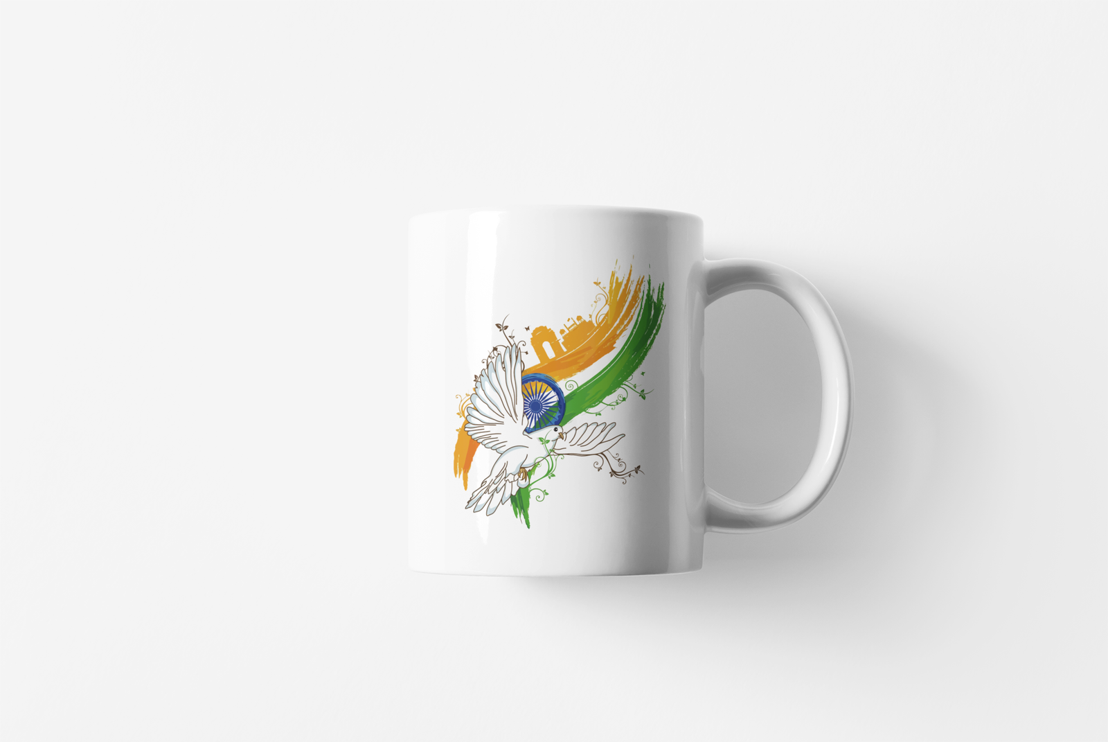 White Coffee Mug with Tiranga & Bird Design