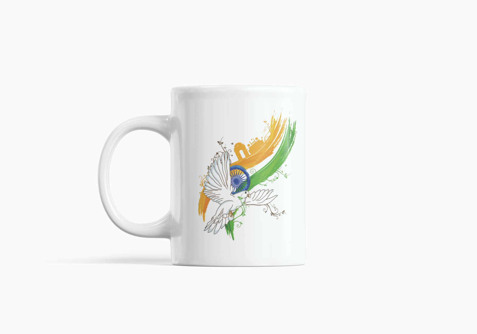 White Coffee Mug with Tiranga & Bird Design