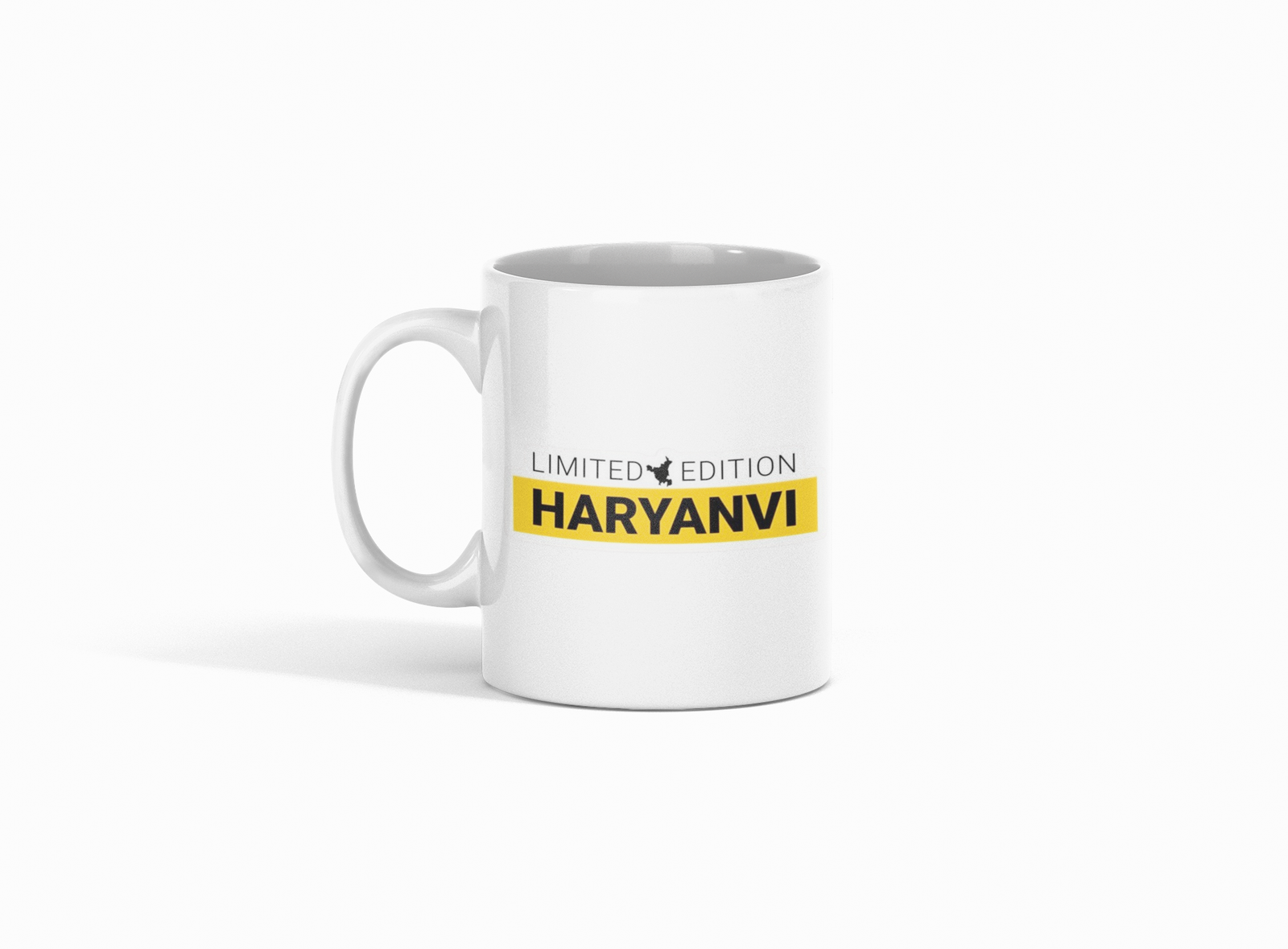 white coffee mug featuring "Limited Edition Haryanvi" print.