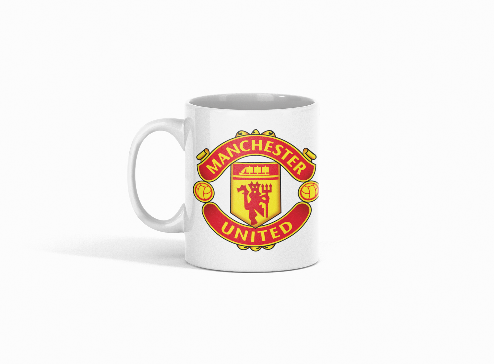 White Coffee Mug featuring the red Manchester United logo