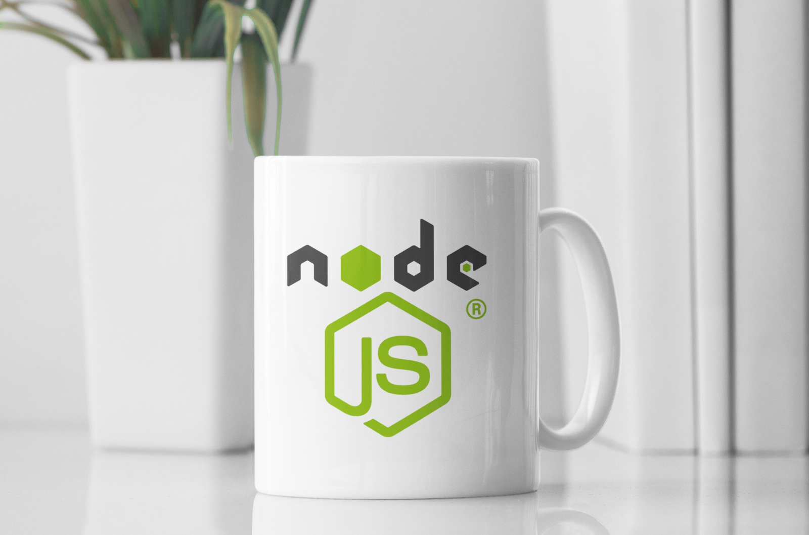 Premium White Coffee Mug featuring the Node.js logo print