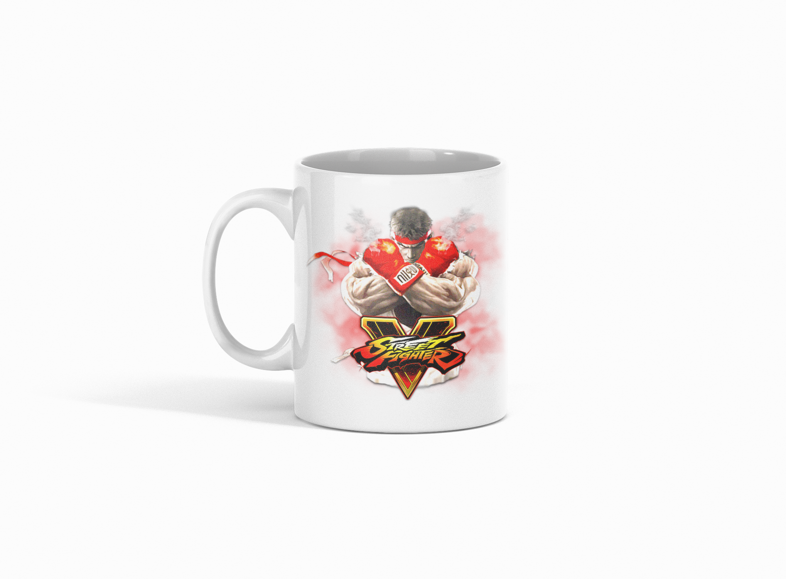 White Coffee Mug featuring a colorful Street Fighter print