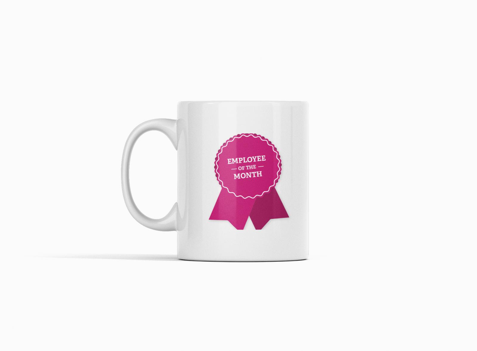 White Coffee Mug – "Employee of the Month Awardee" Pink Badge Print