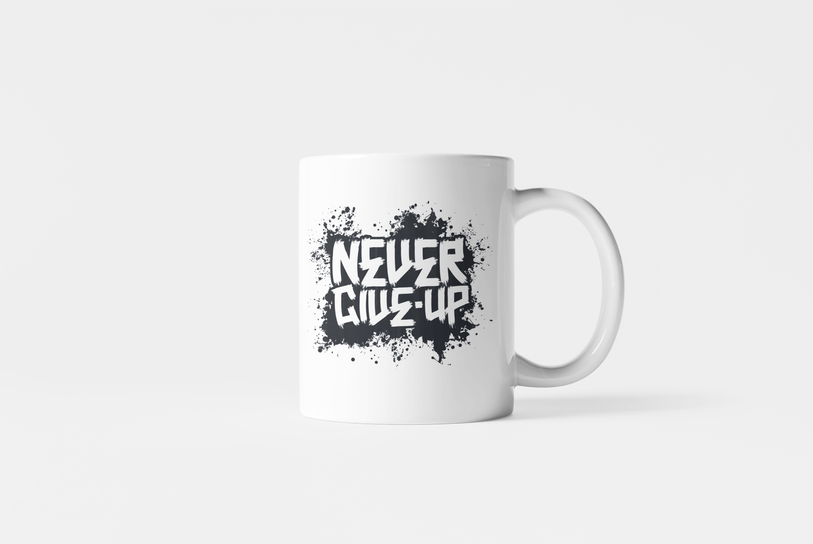 White Coffee Mug – "Never Give Up" Stylish Print