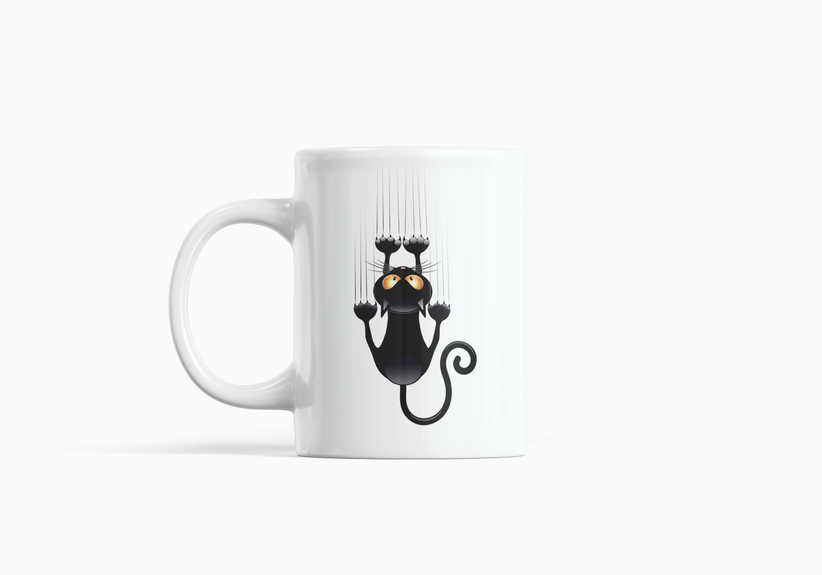 White Coffee Mug with Cute Animated Black Cat Print – Stylish & Adorable Design