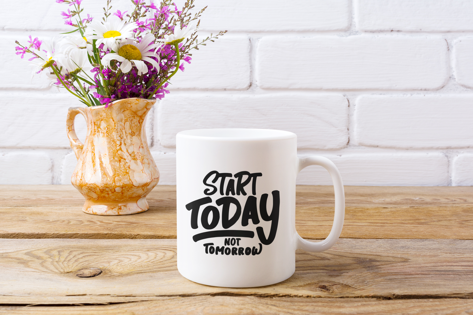 White Coffee Mug – "Start Today, Not Tomorrow" Motivational Print